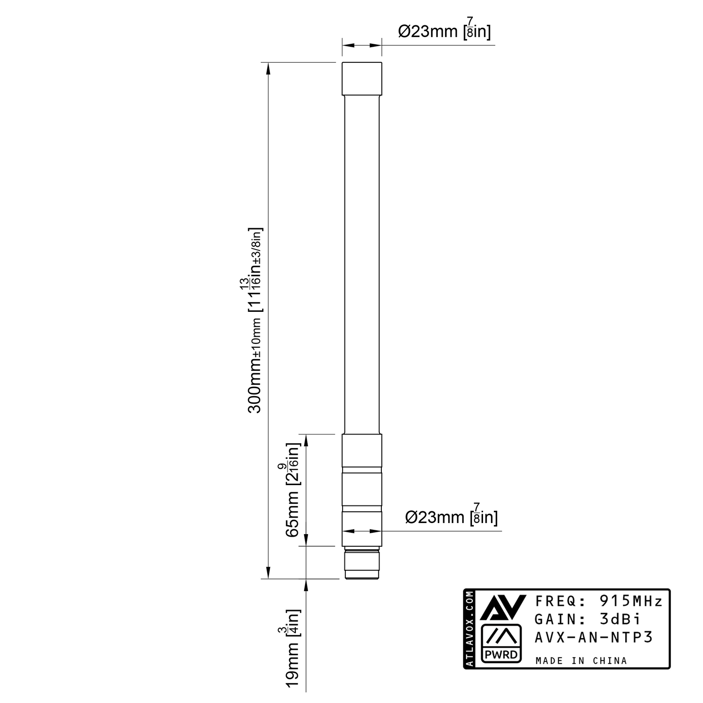 Antenna for Meshtastic, 868-915MHz, N-Type, Outdoor, 12", 3dBi