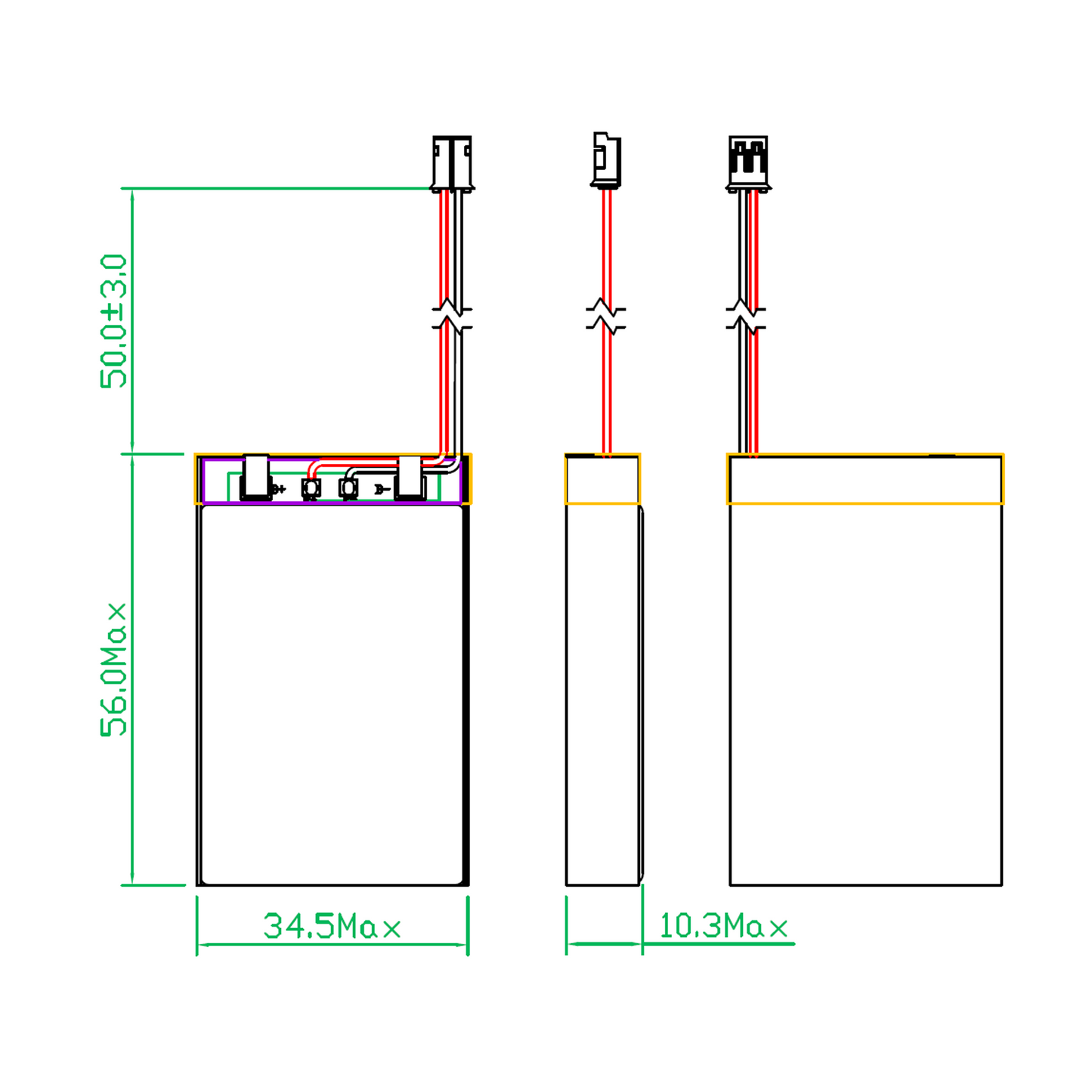 LiPo Battery, 2,000mAh, LP103454RP