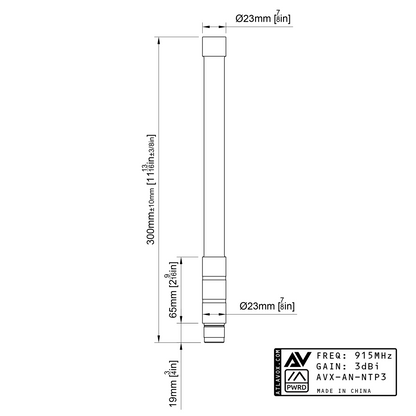 Antenna for Meshtastic, 915MHz, N-Type, Outdoor, 12", 3dBi