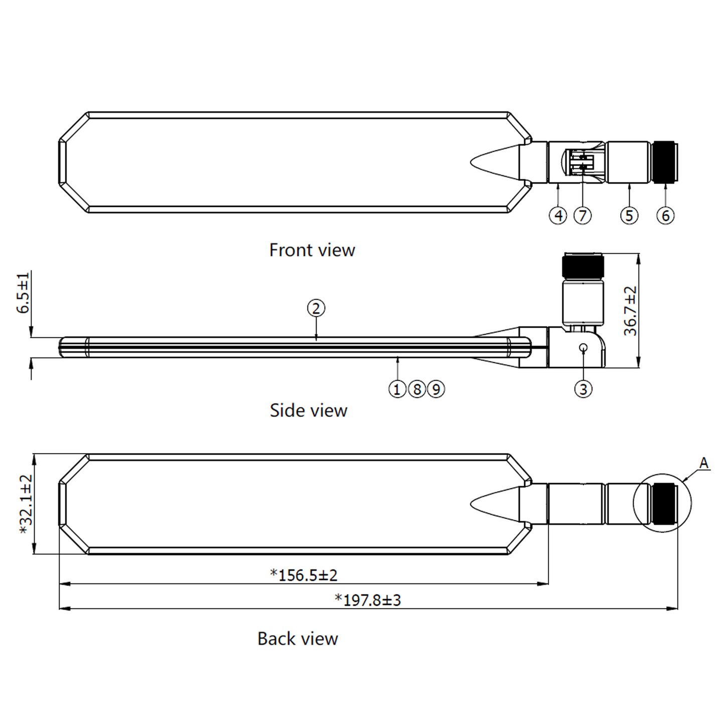 Antenna for Bluetooth, 2.4GHz, SMA, Outdoor, 7"