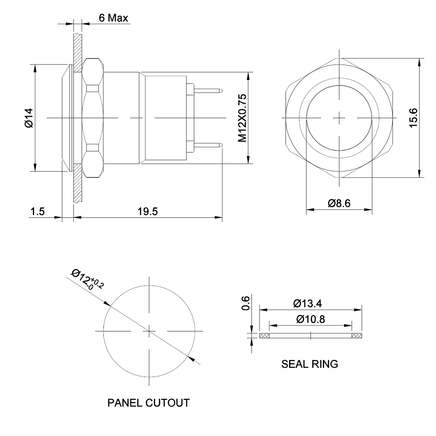 Panel-Mount Switch for WisBlock, IP67 Waterproof, JST Connectors